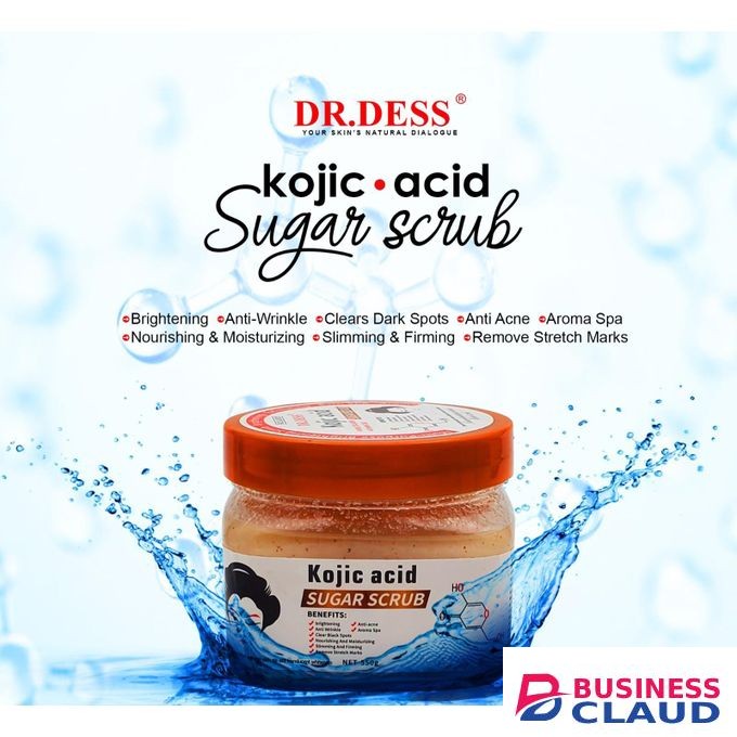 Dr Dess Kojic Acid Brightening Sugar Scrub for Face & Body – Dead Skin, Stretchmarks & Acne Remover