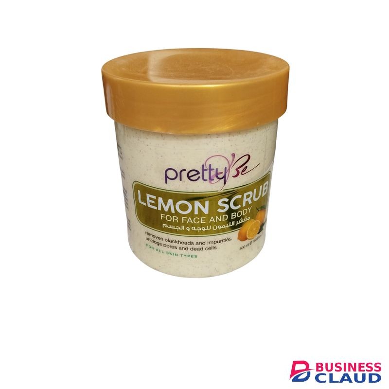 Pretty Be Lemon Face & Body Scrub. Exfoliates, Removes Pigmentations, Blackheads, Dark Spots, Marks, Impurities, Smooths, Glows, Brightens, Softens & Removes Dead Cells.