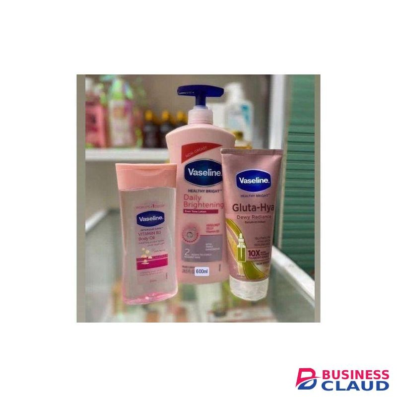3 In 1 Brightening Package: Intensive Care Vitamin B3 Body Oil 200ML + Daily Brightening Even Tone Lotion 600ML+ Gluta-Hya Dewy Radiance Serum Burst Lotion