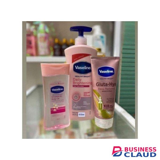 3 In 1 Brightening Package: Intensive Care Vitamin B3 Body Oil 200ML + Daily Brightening Even Tone Lotion 600ML+ Gluta-Hya Dewy Radiance Serum Burst Lotion
