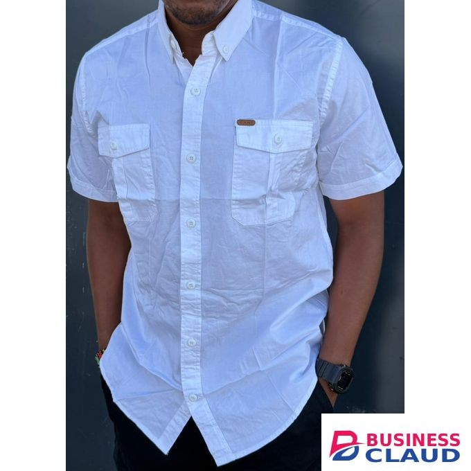 Men's Short-Sleeve White Utility Cargo Shirt