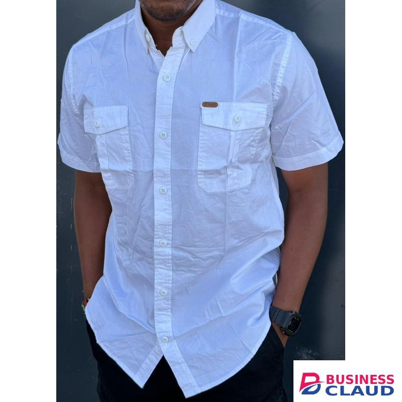 Men's Short-Sleeve White Utility Cargo Shirt