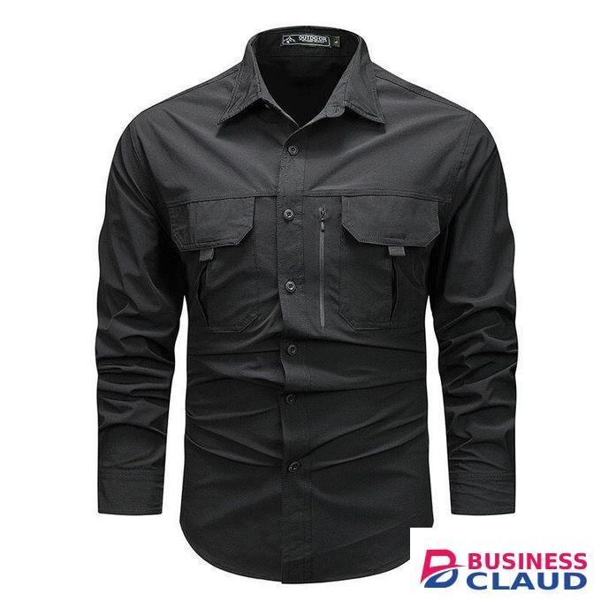 Outdoor Men's Shirt Workwear Shirts Work Shirt Button Up Shirt Cargo Shirt- Black