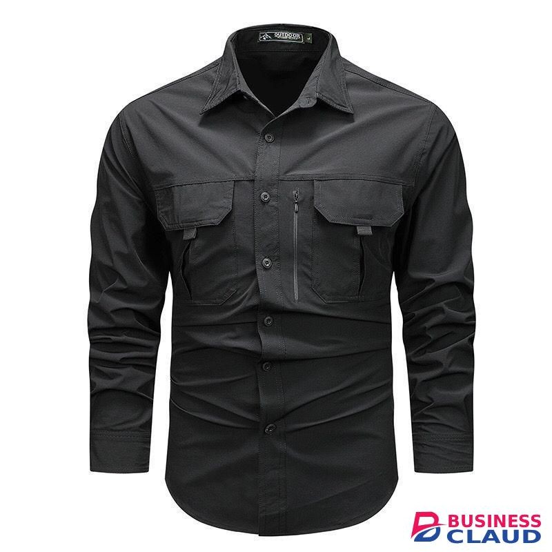 Outdoor Men's Shirt Workwear Shirts Work Shirt Button Up Shirt Cargo Shirt- Black