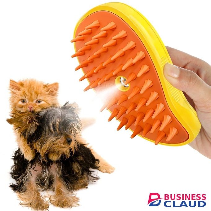 Cat Steam Brush Electric Spray 3 In1 Dog Steamer Brush For Massage Grooming , Yellow