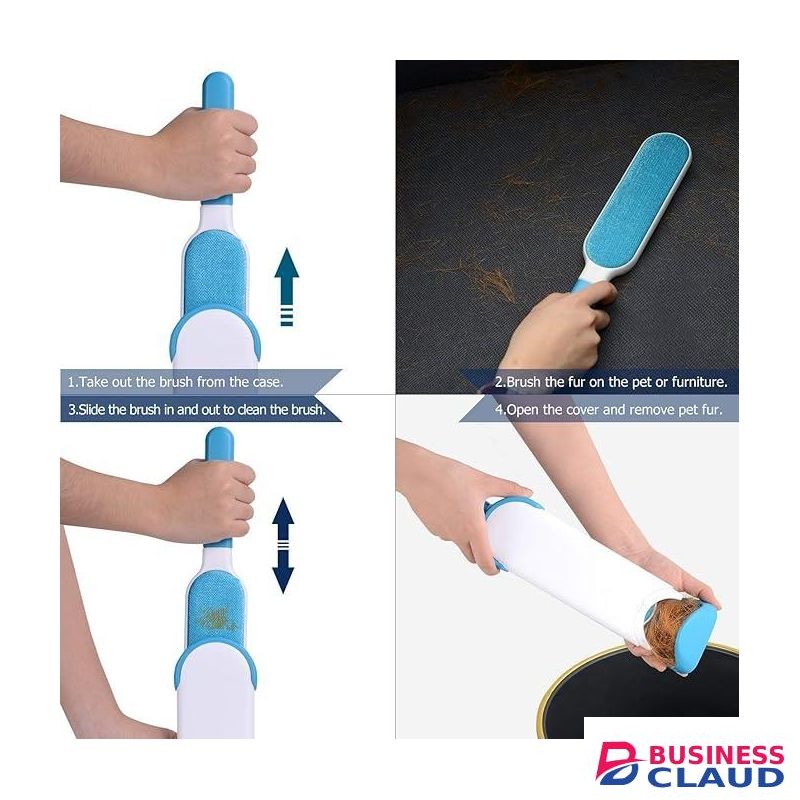 Pet Hair Removal Brush With Travel-Sized Brush And Reusable With Self-Cleaning Base For Clothes, Car, Sofa, Bed, Carpet