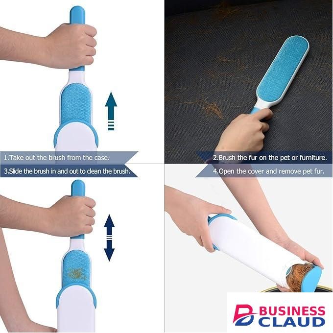 Pet Hair Removal Brush With Travel-Sized Brush And Reusable With Self-Cleaning Base For Clothes, Car, Sofa, Bed, Carpet