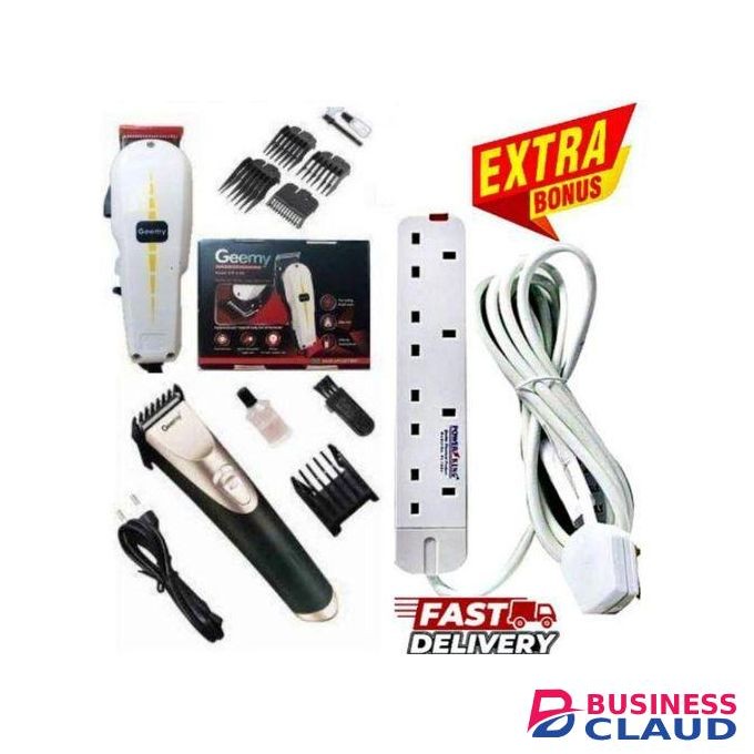 Geemy BEST & AFFORDABLE PROFESSIONAL HAIR SHAVING ELECTRIC HAIR KINYOZI MACHINE + FREE BEST CORDLESS RECHARGEABLE SCHOOL CUT SHAVER TRIMMER, 4 WAY POWER EXTENSION CABLE FOR BARBERSHOP Business & Home Use