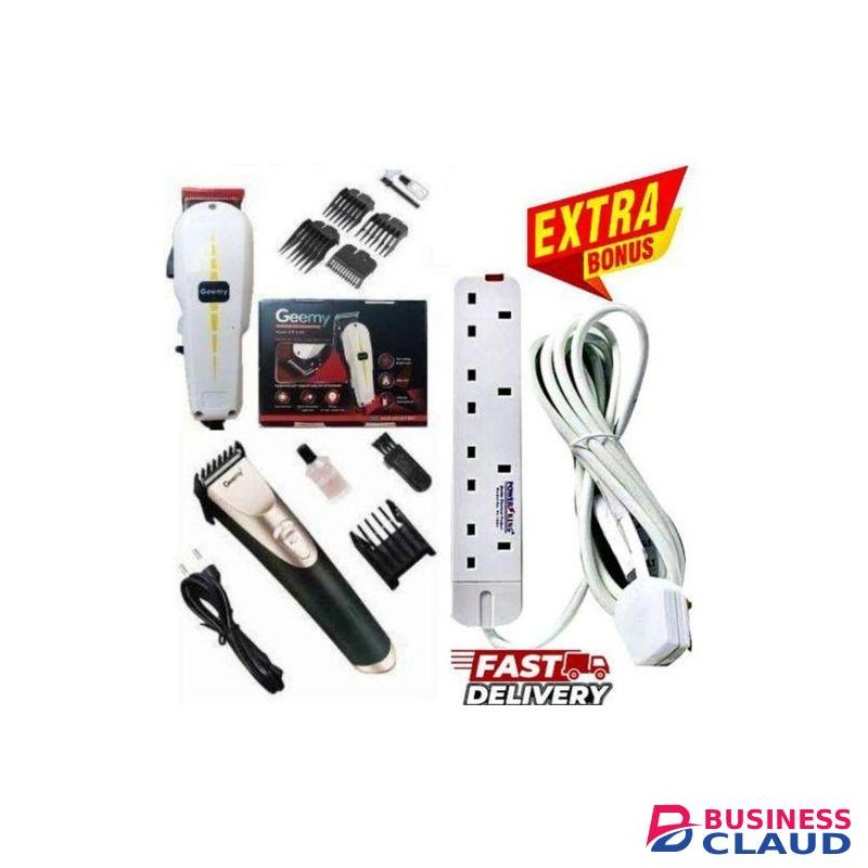 Geemy BEST & AFFORDABLE PROFESSIONAL HAIR SHAVING ELECTRIC HAIR KINYOZI MACHINE + FREE BEST CORDLESS RECHARGEABLE SCHOOL CUT SHAVER TRIMMER, 4 WAY POWER EXTENSION CABLE FOR BARBERSHOP Business & Home Use