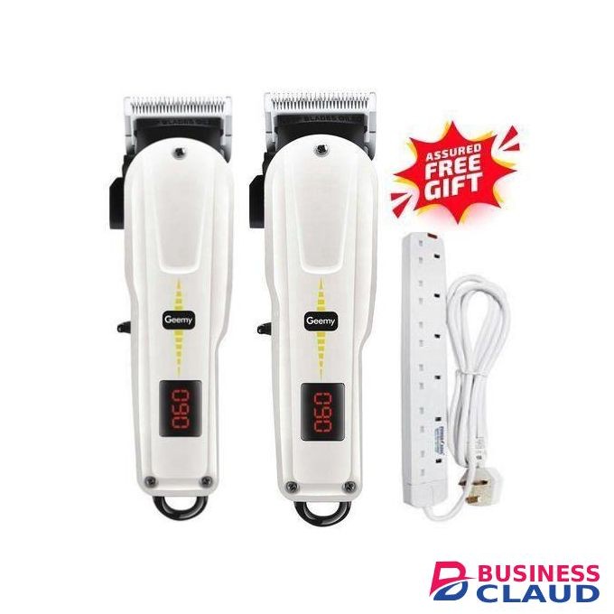 Geemy 2 Pieces Original Electric Rechargeable Cordless Shaving Machine With Indicator-Kinyozi + 6 Way Power Extension