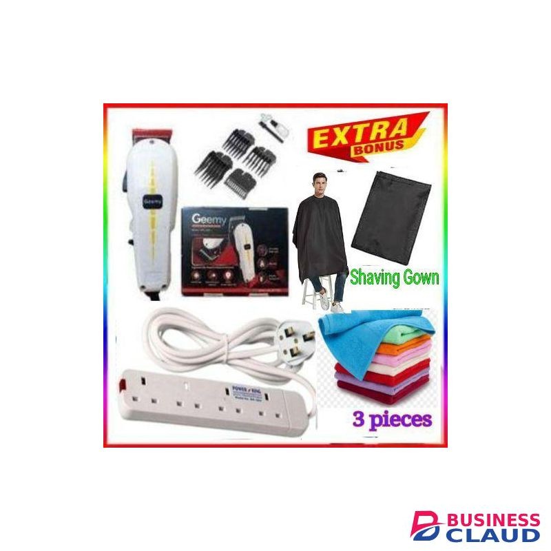 Geemy BEST AFFORDABLE BARBER SHAVING MACHINE-KINYOZI + FREE 4 WAY POWER EXTENSION & FACE TOWELS – FOR BUSINESS + Shaving Gown