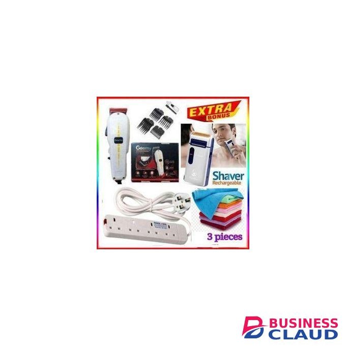 Geemy GOOD AFFORDABLE BARBER SHAVING MACHINE-KINYOZI + FREE 4 WAY POWER EXTENSION & FACE TOWELS – FOR BUSINESS + Rechargeable Cordless Smoother