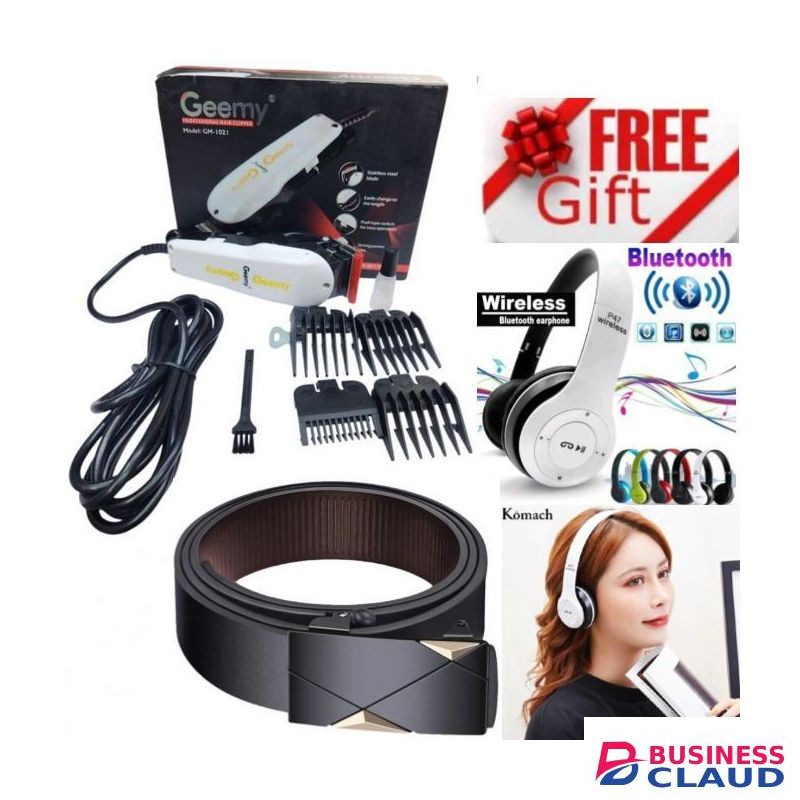 Geemy Professional Barber Shop Electric Hair Trimmer – Kinyozi Shaving Machine for Barbers Professionals & Salons + BONUS BLUETOOTH WIRELESS HEADPHONES & MEN'S LEATHER BELT