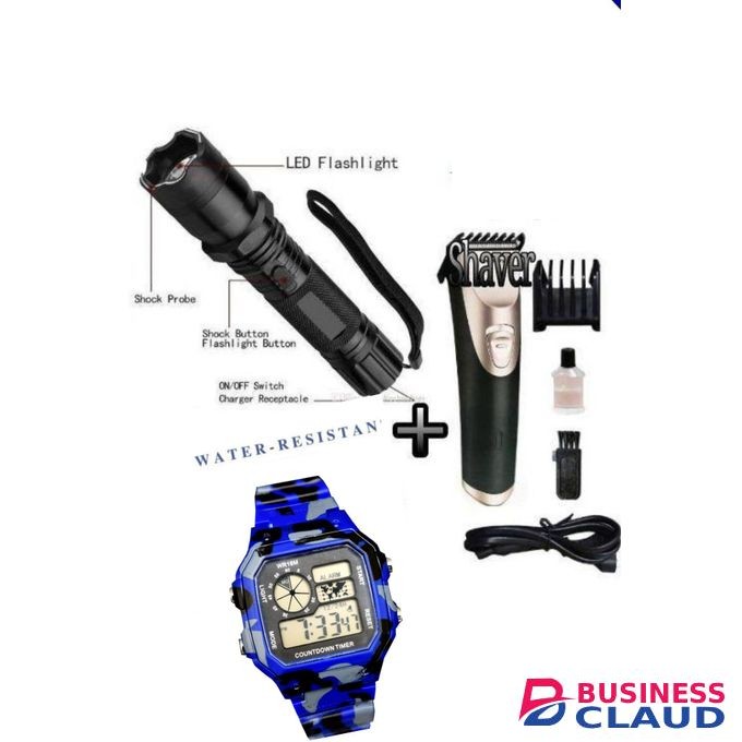 Shavers 3-in-1 Rechargeable Self-Defense Electric Shock Laser Pointer Torch + watch water resistant