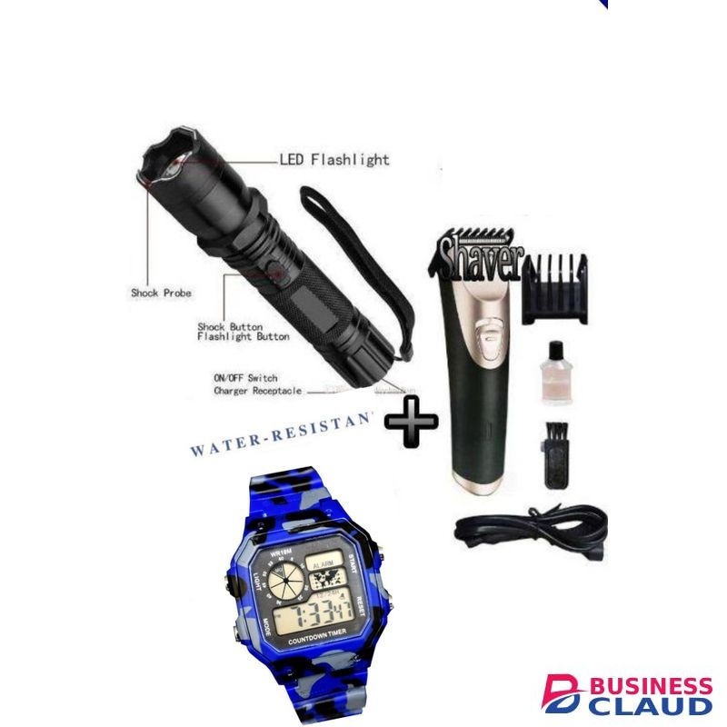 Shavers 3-in-1 Rechargeable Self-Defense Electric Shock Laser Pointer Torch + watch water resistant