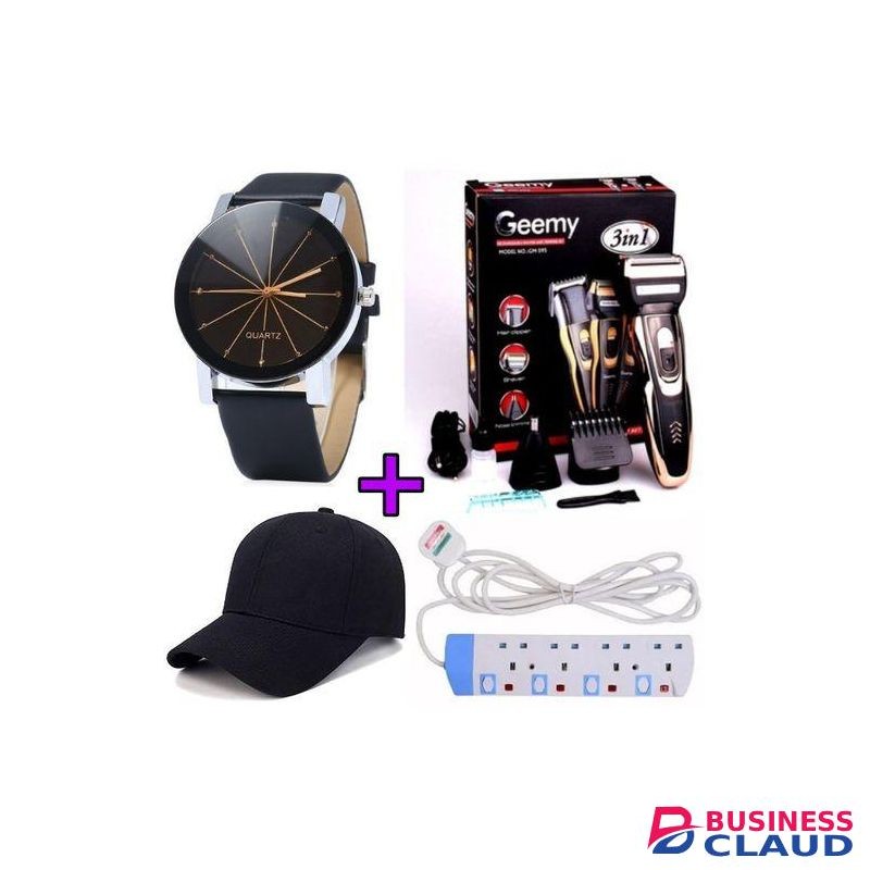 Geemy 3in1 Rechargeable Hair Shaving Machine Smoother,Clipper,Nose Trimmer+Cap+Watch+4Way Extension
