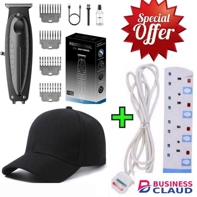 Affordable Barber Shaving Machine-Kinyozi // Rechargeable Hair Shaving Machine, Shaver- FOR KINYOZI BUSINESS +Cap- Black+4 Way Power Extension