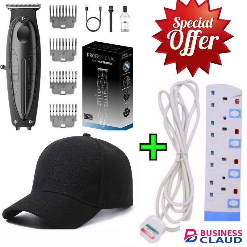 Affordable Barber Shaving Machine-Kinyozi // Rechargeable Hair Shaving Machine, Shaver- FOR KINYOZI BUSINESS +Cap- Black+4 Way Power Extension