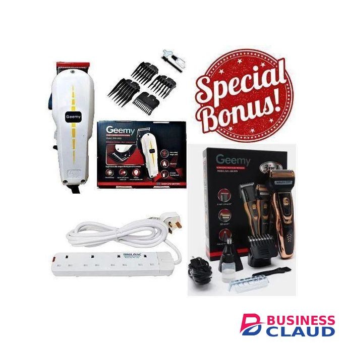 Geemy Professional Barbering Hair/Shaving Machine-Kinyozi & Best 4 Way Power Extension Cable & Rechargeable Smart 3 in 1 Hair Clipper/Trimmer With Smoother