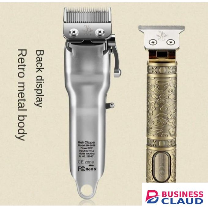2pcs/Set Kinyozi Professional Hair Clippers/Shaver Set, Cordless Portable Electric Shaver Trimmer With LED Display Hair Cutting Machine For men - Rose Gold and Silver