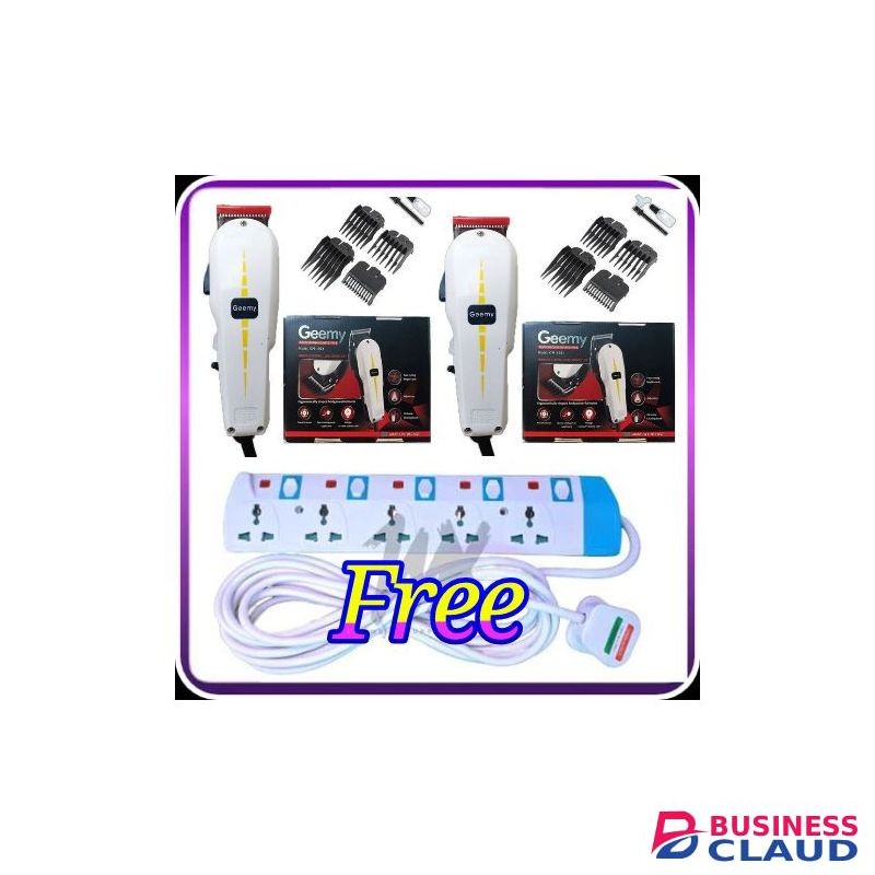 Geemy 2 Hair Shaver & Beard Trimmer Barbering Machine - Kinyozi + Free 5 Way Power Extension Cable.