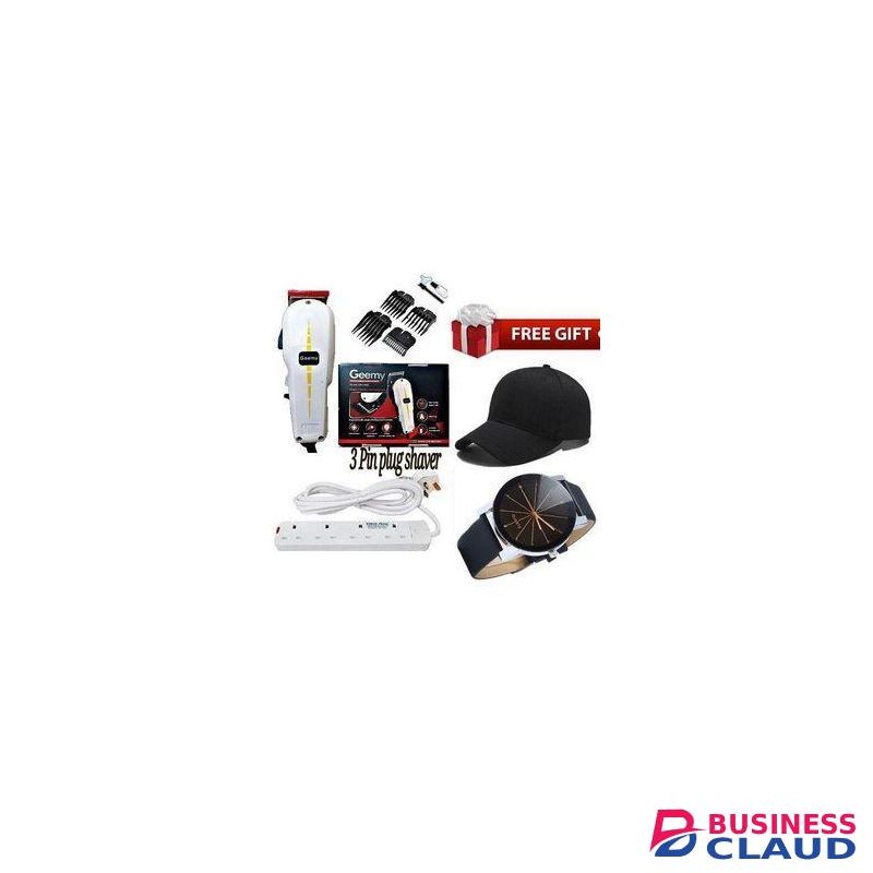 Geemy BEST SHAVER // BEST ELECTRIC SHAVER / PROFESSIONAL KINYOZI SHOP HAIR SHAVING MACHINE(HAIRCUT) TRIMMER- KINYOZI + FREE 4 WAY POWER EXTENSION CABLE WATCH & CAP
