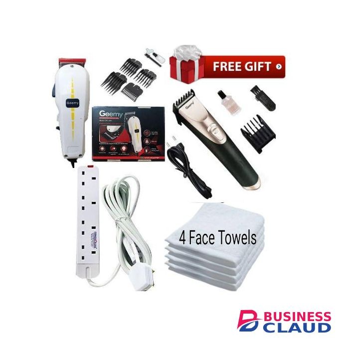 Geemy BEST & AFFORDABLE PROFESSIONAL HAIR SHAVING ELECTRIC HAIR KINYOZI MACHINE + FREE BEST CORDLESS RECHARGEABLE SCHOOL CUT SHAVER TRIMMER, 4 WAY POWER + 4 FACE TOWELS + EXTENSION CABLE FOR BARBERSHOP Business & Home Use