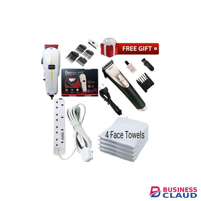 Geemy BEST & AFFORDABLE PROFESSIONAL HAIR SHAVING ELECTRIC HAIR KINYOZI MACHINE + FREE BEST CORDLESS RECHARGEABLE SCHOOL CUT SHAVER TRIMMER, 4 WAY POWER + 4 FACE TOWELS + EXTENSION CABLE FOR BARBERSHOP Business & Home Use