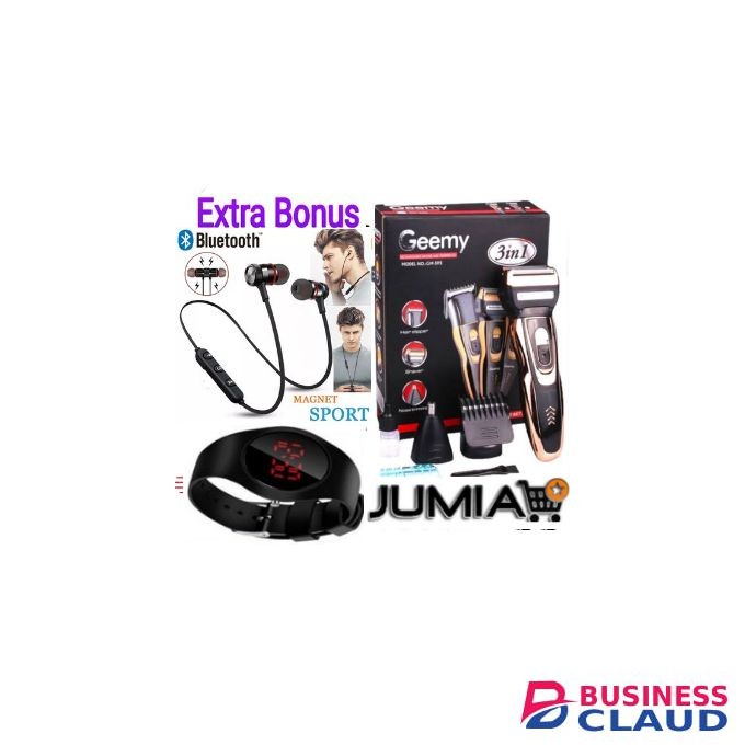 Geemy 3 In 1 Rechargeable Hair Shaver Machine Black + GIFTS