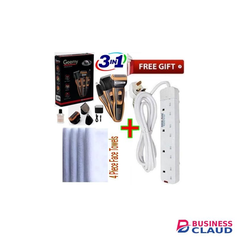 Geemy Best 3 in 1 Grooming Set Affordable Barber/Personal Shaving Machine-Kinyozi Rechargeable With it Charging Cable+ Free 4 Way Power Extension & Face Towels