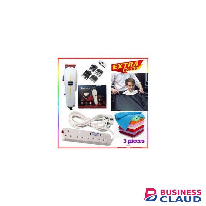Power King 4 WAY EXTENSION LONG CORD WITH FUSED PLUG + ORIGINAL ELECTRIC BARBERING MACHINE KINYOZI - CLEAN CUTS FOR HAIR AND BEARD 3 FACE TOWELS +SHAVING GOWN