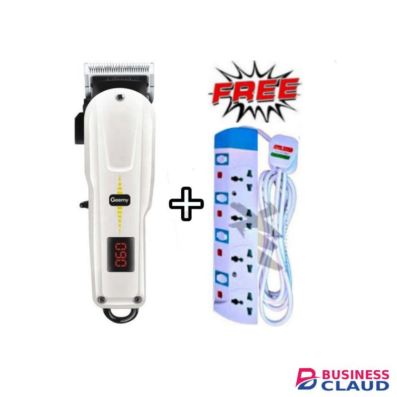 Geemy Rechargeable Cordless Shaving Machine With Indicator + 5 Way Power Extension Cable