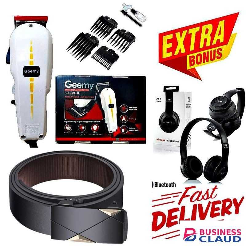 Geemy Modern Look Electric Hair Clipper Barbering Machine – Kinyozi + FREE GIFTS BLUETOOTH WIRELESS HEADPHONES & Men’s Modern Leather Belt – Automatic Lock Buckle