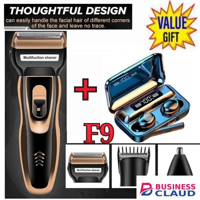Geemy Affordable Barber Shaving Machine-Kinyozi // Shaver // Kinyozi // Best Kinyozi // BEST Rechargeable Smoother Hair Shaving Machine, Shaver- 3 In 1 FOR KINYOZI BUSINESS + FREE F9 BLUETOOTH EARBUDS
