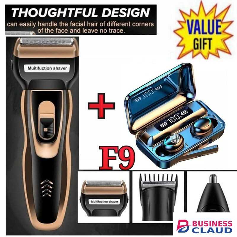 Geemy Affordable Barber Shaving Machine-Kinyozi // Shaver // Kinyozi // Best Kinyozi // BEST Rechargeable Smoother Hair Shaving Machine, Shaver- 3 In 1 FOR KINYOZI BUSINESS + FREE F9 BLUETOOTH EARBUDS
