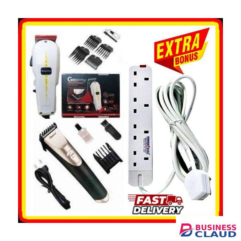 Geemy PROFESSIONAL HAIR SHAVING ELECTRIC HAIR KINYOZI MACHINE + FREE BEST CORDLESS RECHARGEABLE SCHOOL CUT SHAVER TRIMMER, 4 WAY POWER EXTENSION CABLE.