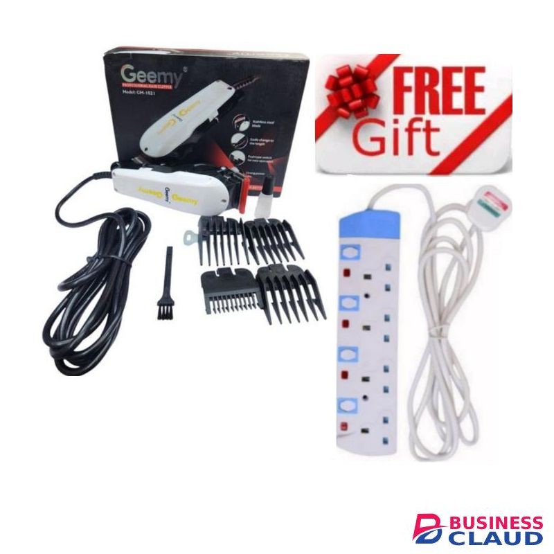 Geemy BEST PROFESSIONAL CORDED HAIR & BEARD SHAVING MACHINE FOR Barbershops / Kinyozi For haircuts, fades, line-ups, and balding Preferred for affordability and ease of maintenance + FREE 4-WAY POWER Extension cable Socket With Safety Switches