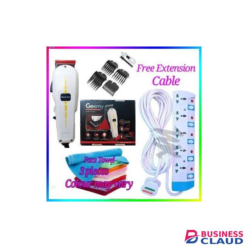 Geemy BEST PROFESSIONAL BUSINESS COMMERCIAL HAIR PRO SHAVING MACHINE/KINYOZI + FREE FACE TOWEL & 5-WAY POWER EXTENSION – IDEAL FOR BARBERSHOPS, HOME USE, STUDENTS, AND ADULTS
