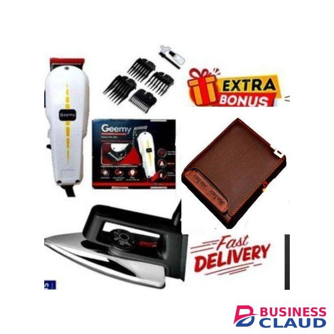 Geemy Best Quality ELECTRIC Professional HAIR Clipper SHAVER / Beard Trimmer- Shaving MACHINE-KINYOZI + GIFTS ELECTRIC IRONING BOX // IRONBOX 1000W & LEATHER WALLET