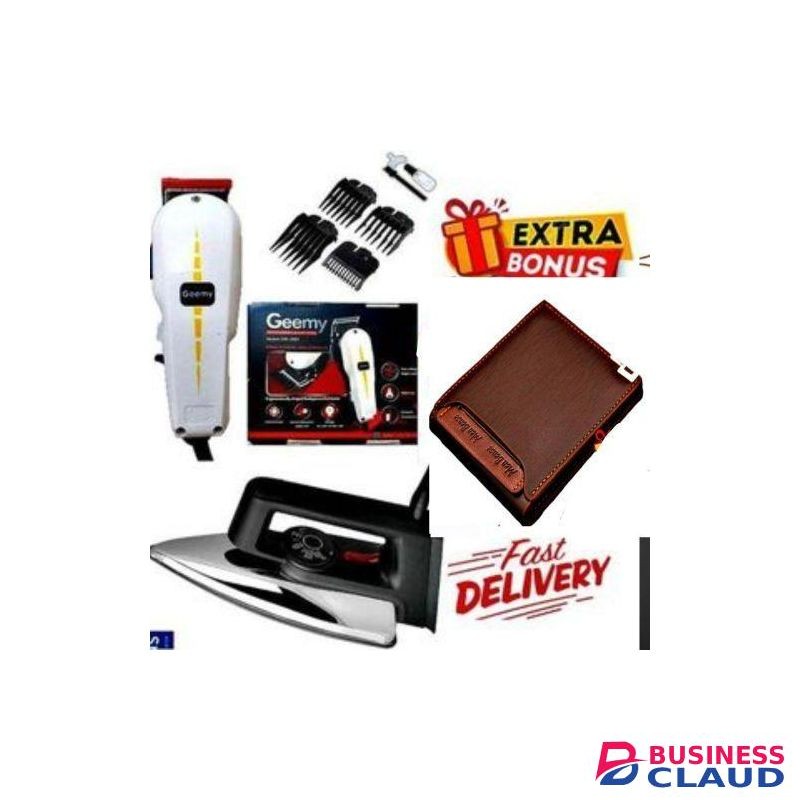 Geemy Best Quality ELECTRIC Professional HAIR Clipper SHAVER / Beard Trimmer- Shaving MACHINE-KINYOZI + GIFTS ELECTRIC IRONING BOX // IRONBOX 1000W & LEATHER WALLET