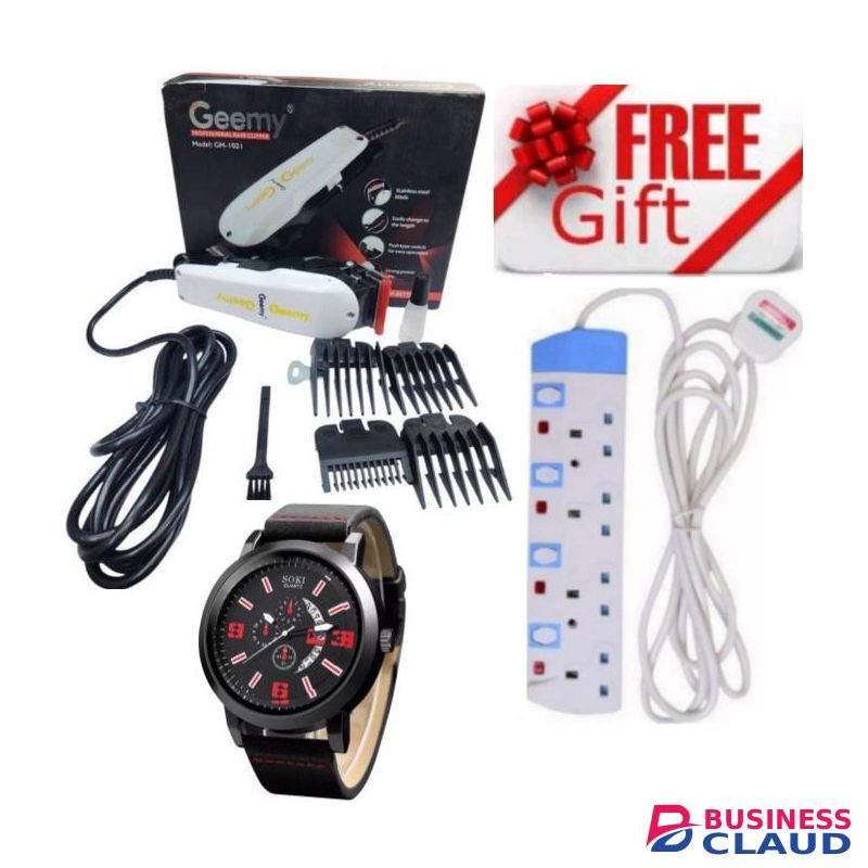 Geemy Top Rated Professional Hair Shaving Machine Clipper with Adjustable Blades For Homes / Personal Grooming For For DIY haircuts, beard trimming, and body grooming+ Extra Bonus 4-WAY POWER Extension & LUXURIOUS Watch & BRACELETS