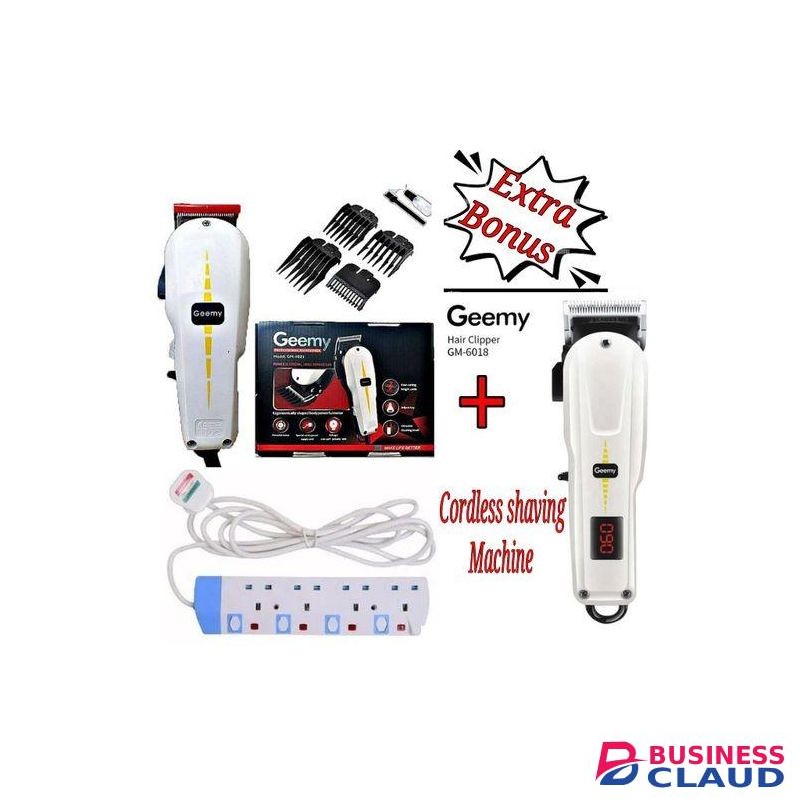 Geemy Professional Hair Clipper/Shaving Machine- Kinyozi With Level Combs+4 Way Extension +Cordless Shaving Machine