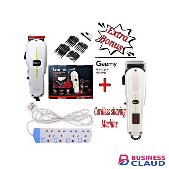 Geemy Professional Hair Clipper/Shaving Machine- Kinyozi With Level Combs+4 Way Extension +Cordless Shaving Machine