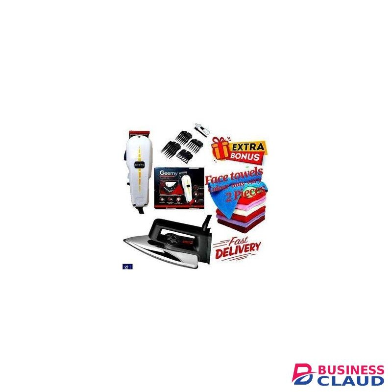 Geemy Affordable Barber Shaving Machine-Kinyozi // Shaver // Kinyozi // Best Kinyozi // ELECTRIC Professional HAIR Clipper SHAVER / Beard Trimmer- Shaving MACHINE-KINYOZI + GIFTS ELECTRIC IRONING BOX // IRONBOX 1000W & 2 Pieces Face Towels