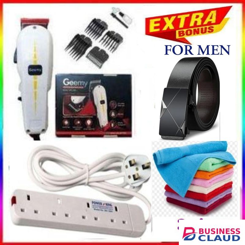 Geemy BEST AFFORDABLE BARBER SHAVING MACHINE-KINYOZI + FREE 4 WAY POWER EXTENSION & FACE TOWELS – FOR BUSINESS + MEN LEATHER BELT