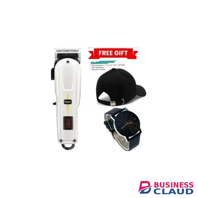 Geemy Rechargeable Cordless Shaving Machine With Indicator+ Free luxury Watch for men and cap // KINYOZI MACHINE