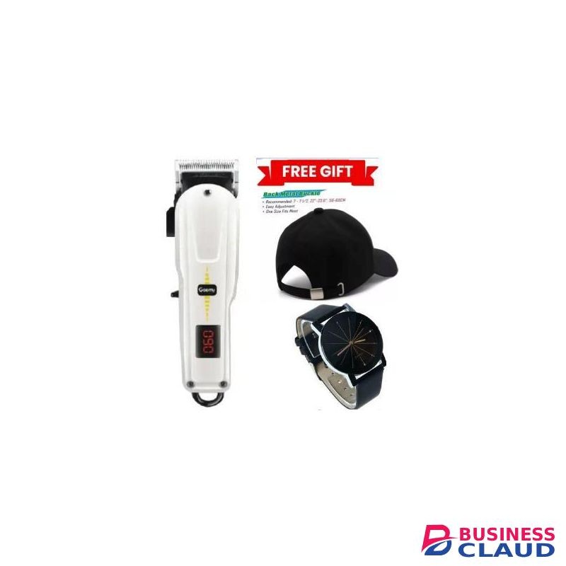 Geemy Rechargeable Cordless Shaving Machine With Indicator+ Free luxury Watch for men and cap // KINYOZI MACHINE
