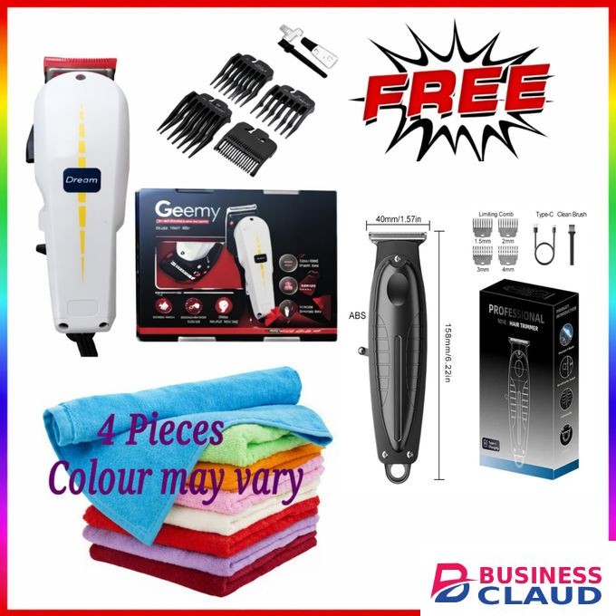 Geemy LOW BUDGET SHAVER // Professional Kinyozi Shaving Machine for HOME BARBERING & FAMILY HAIRCUTS – Safe for Kids & Adults + RECHEABLE HAIR TRIMMER & Towels