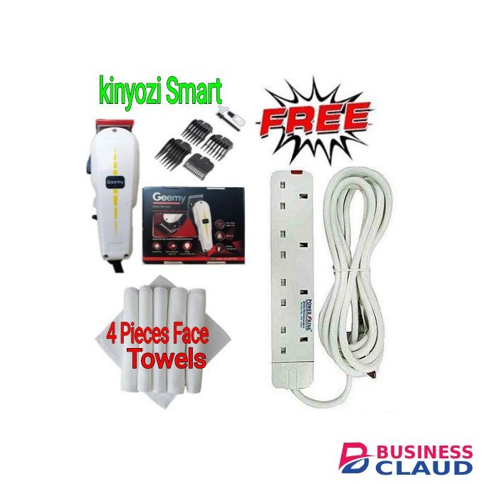 Geemy Professional Hair Clipper /Shaving Machine-Kinyozi + Free 4 White Clean Face Towels & Best 4 Way Power Extension cable