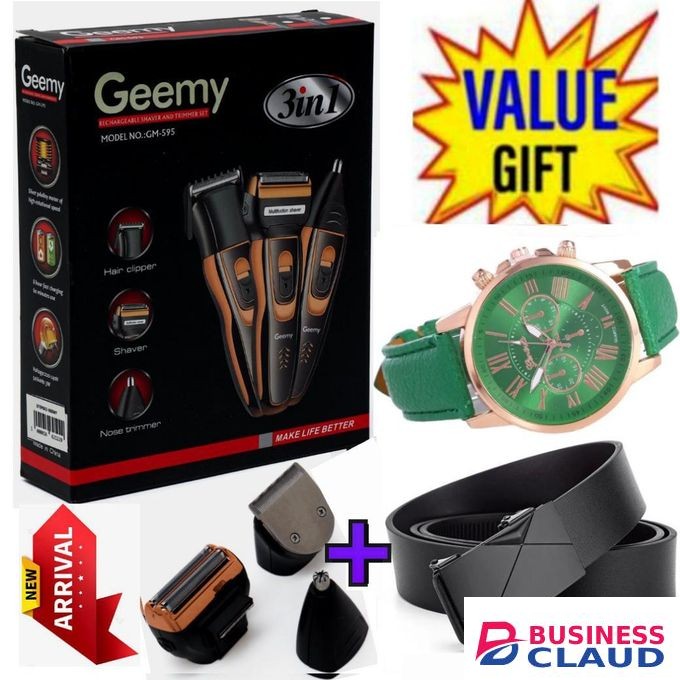 Geemy Affordable Barber Shaving Machine-Kinyozi // Shaver // Kinyozi // Best Kinyozi // BEST Rechargeable Smoother Hair Shaving Machine, Shaver- 3 In 1 FOR KINYOZI BUSINESS +Watch +Belt